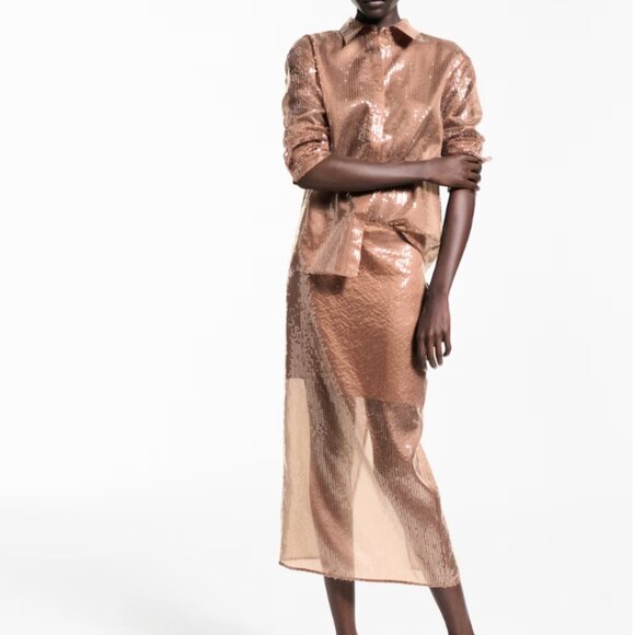 Mango Sequin midi skirt Size L - Picture 1 of 8